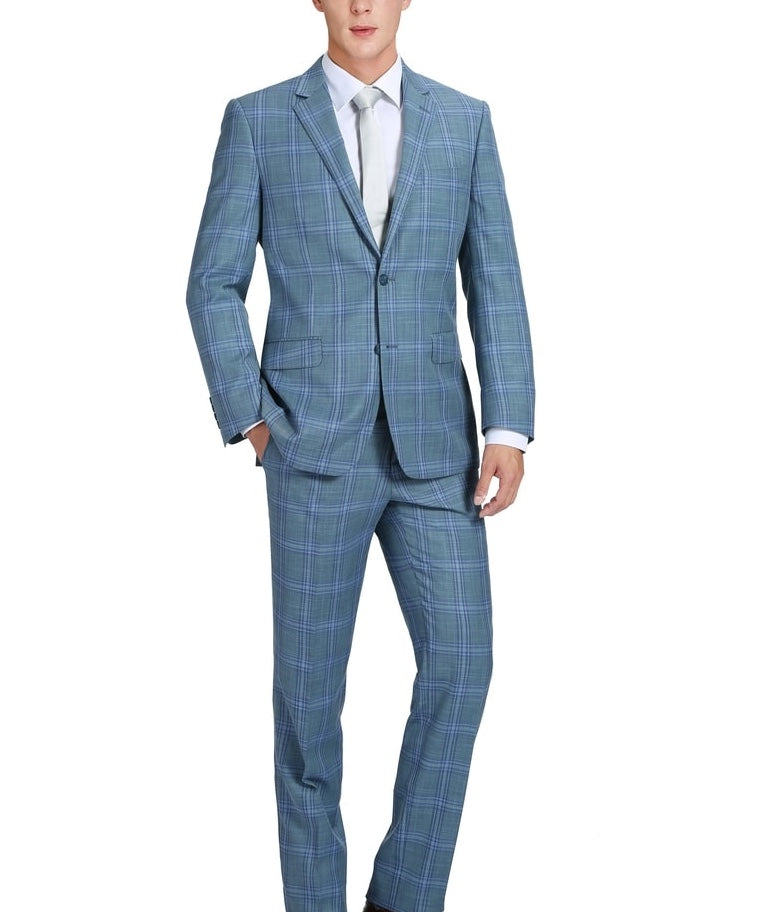 Renoir Super 140’s Lt. Blue Plaid Suit